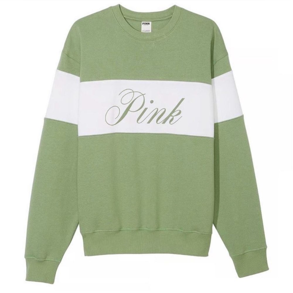 PINK Victoria's Secret Crewneck Sweater in Green and White